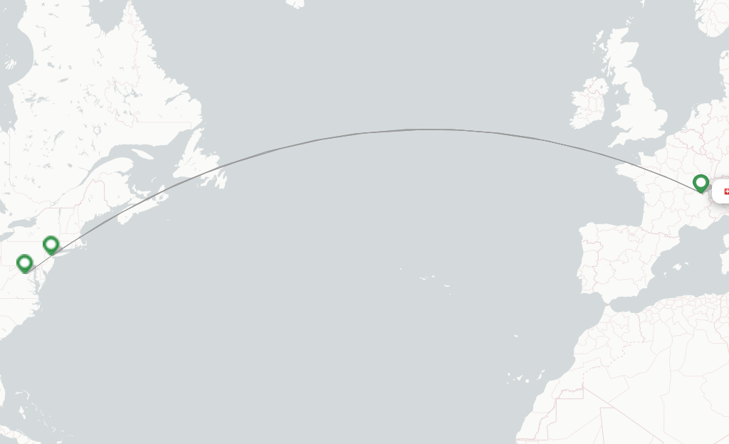 Route map with flights from Geneva with United