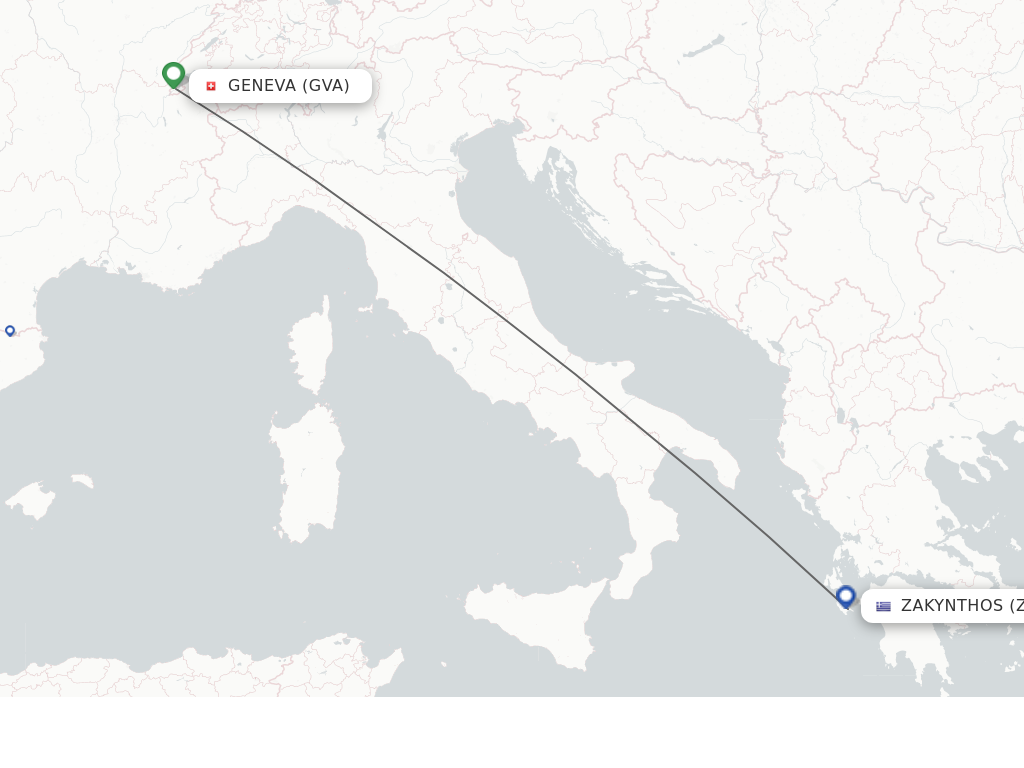 Flights from Geneva to Zakinthos route map