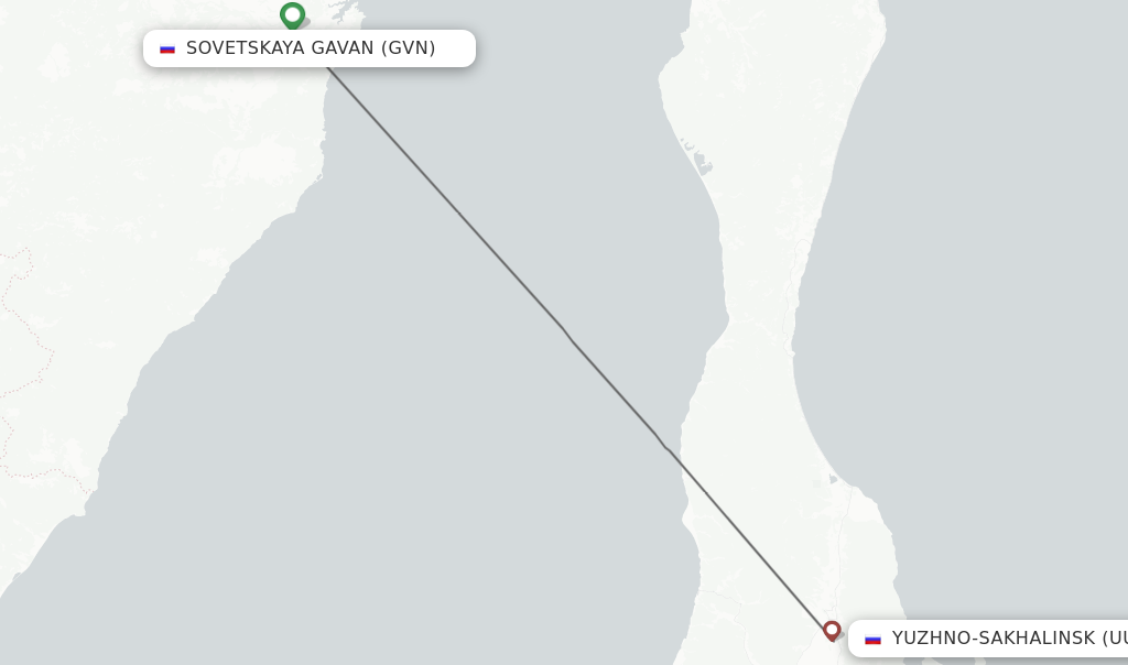 Flights from Sovetskaya Gavan to Yuzhno-Sakhalinsk route map