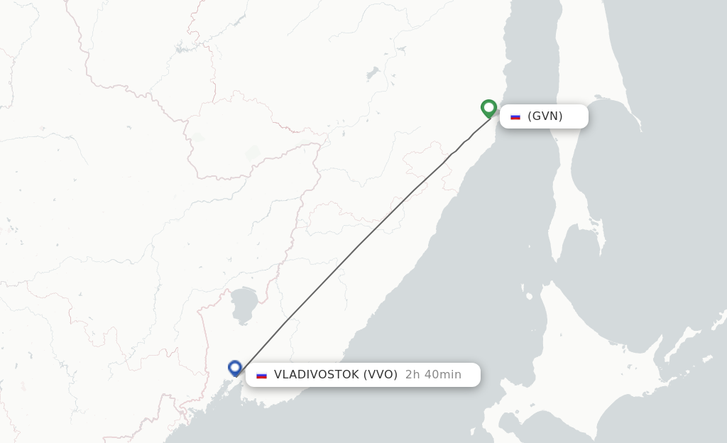 Flights from Sovetskaya Gavan to Vladivostok route map
