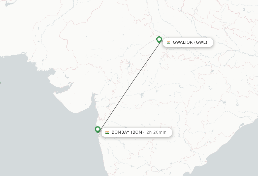 Flights from Gwalior to Mumbai route map