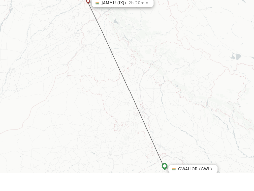 Flights from Gwalior to Jammu route map