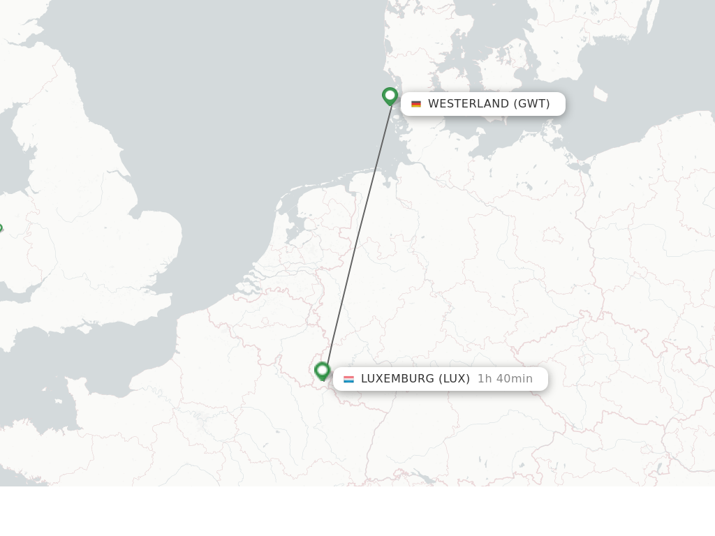 Flights from Westerland to Luxembourg route map