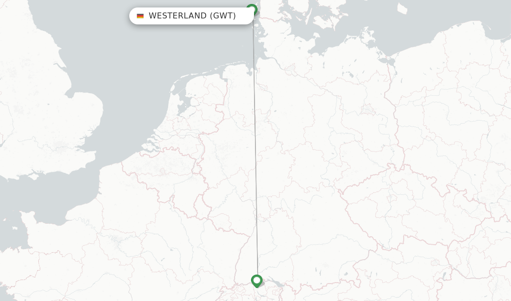 Route map with flights from Westerland with SWISS
