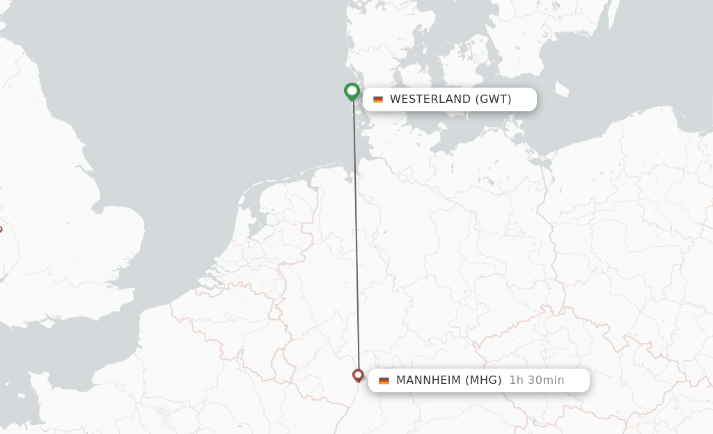 Flights from Westerland to Mannheim route map