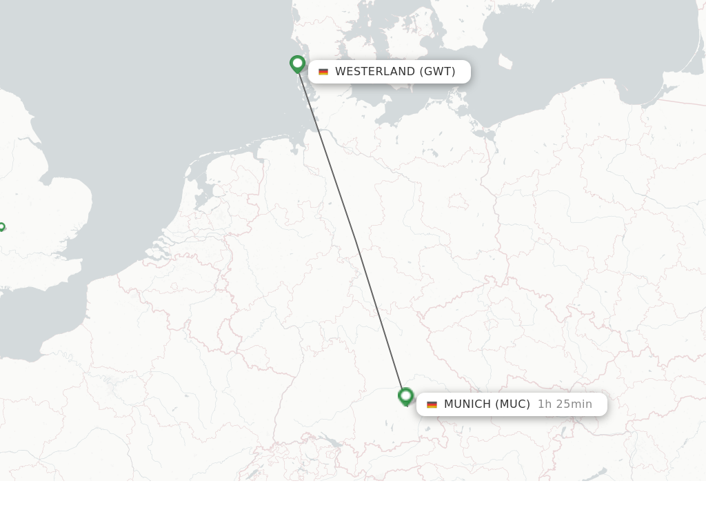 Flights from Westerland to Munich route map
