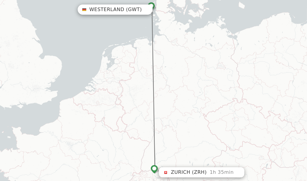 Flights from Westerland to Zurich route map