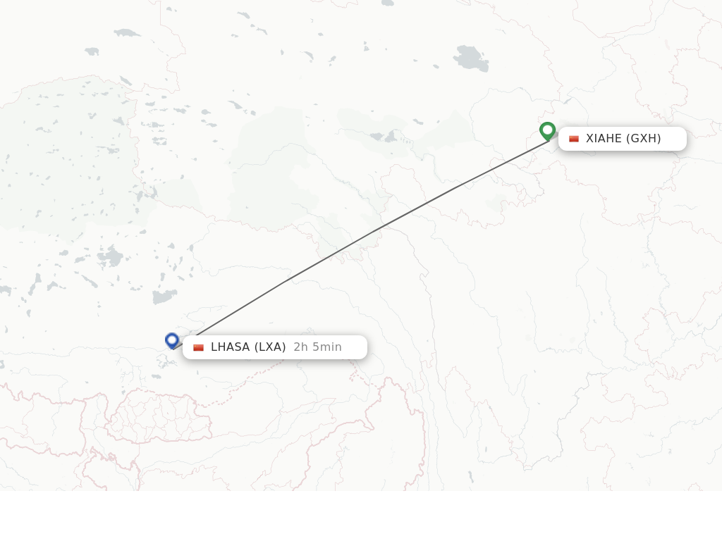 Flights from Xiahe to Lhasa/Lasa route map