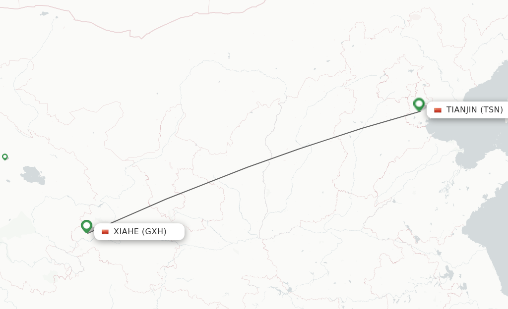 Flights from Xiahe to Tianjin route map