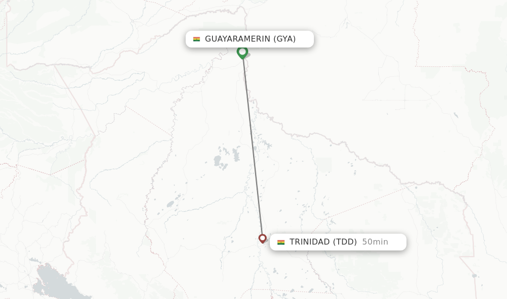 Flights from Guayaramerin to Trinidad route map