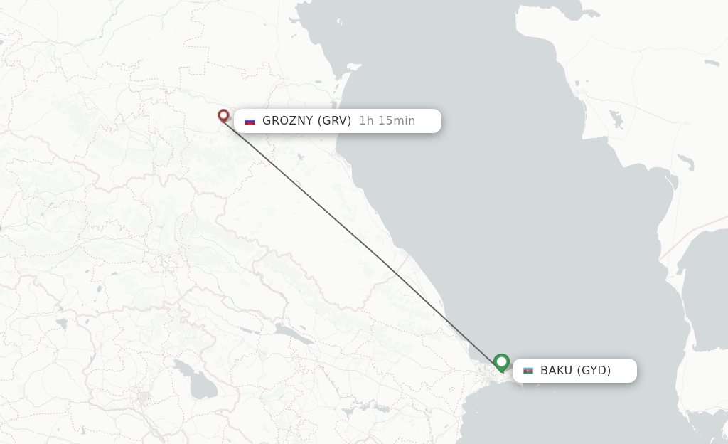 Flights from Groznyy to Baku route map
