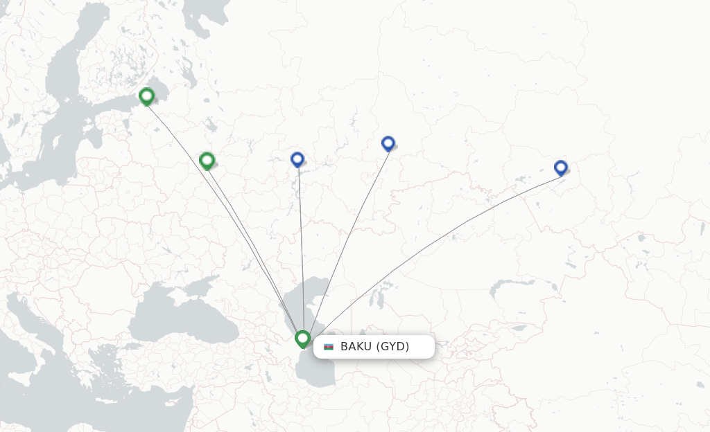 Route map with flights from Baku with IrAero