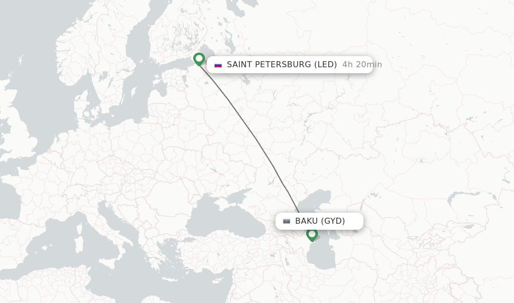 Flights from Baku to Saint Petersburg route map