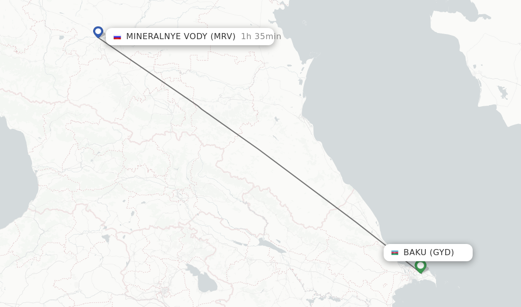 Flights from Baku to Mineralnye Vody route map