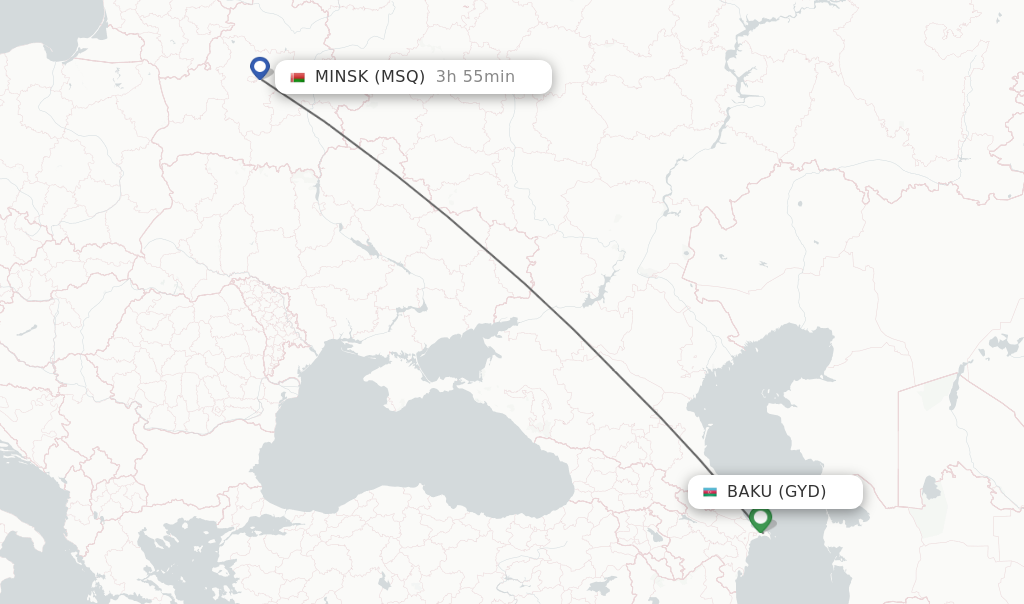 Flights from Baku to Minsk route map