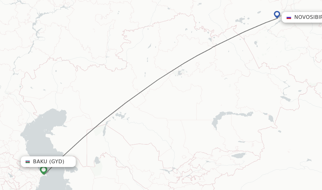 Flights from Baku to Novosibirsk route map