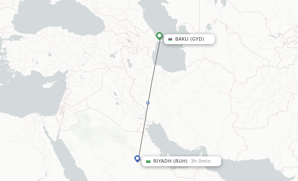 Flights from Baku to Riyadh route map