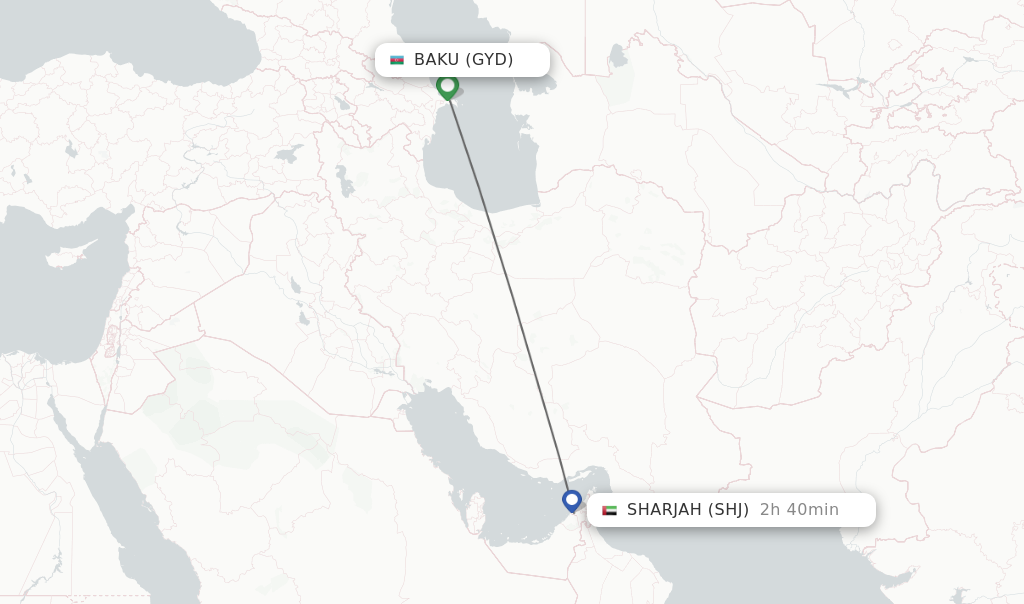 Flights from Baku to Sharjah route map