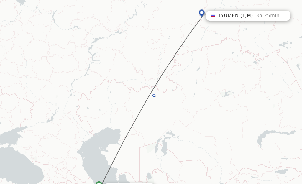 Flights from Baku to Tyumen route map