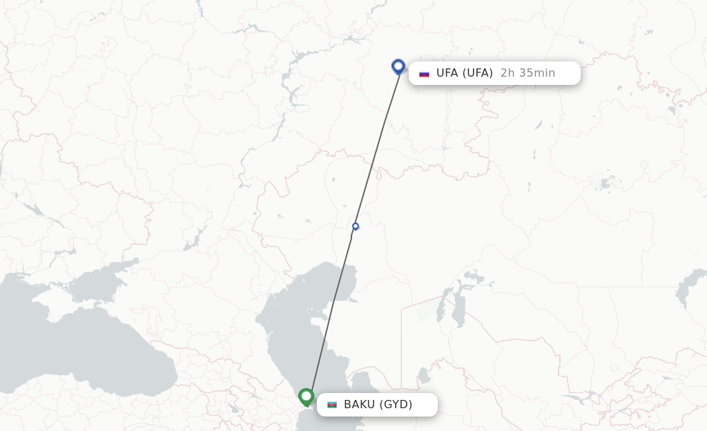 Flights from Baku to Ufa route map