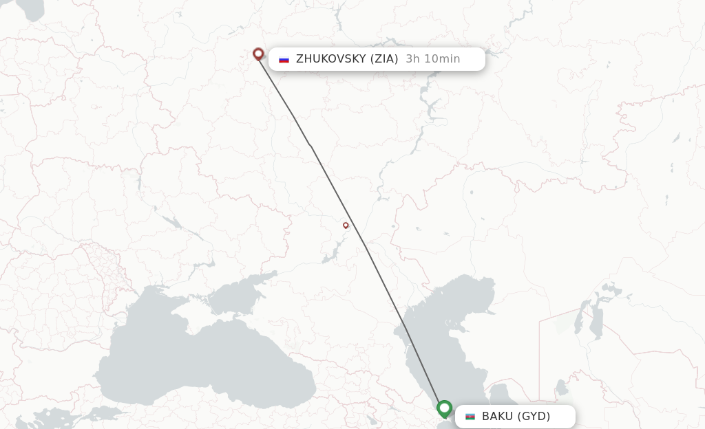 Flights from Baku to Zhukovsky route map