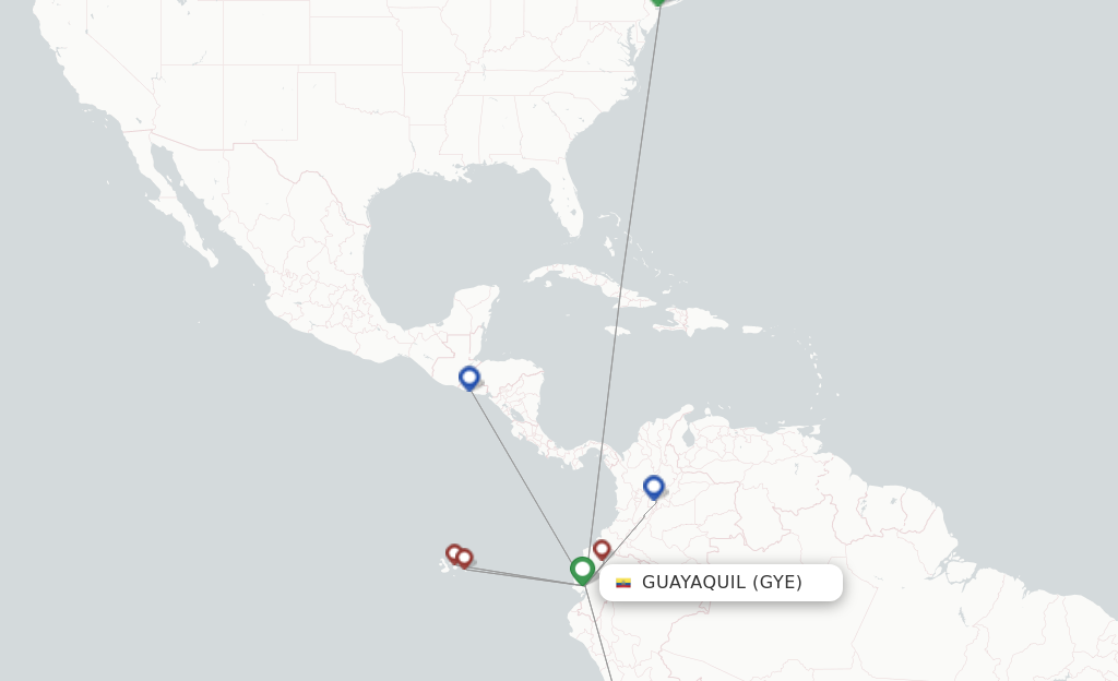 Route map with flights from Guayaquil with AVIANCA