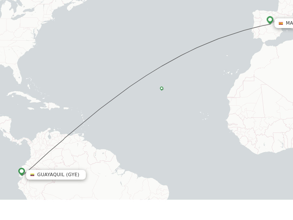 Flights from Guayaquil to Madrid route map