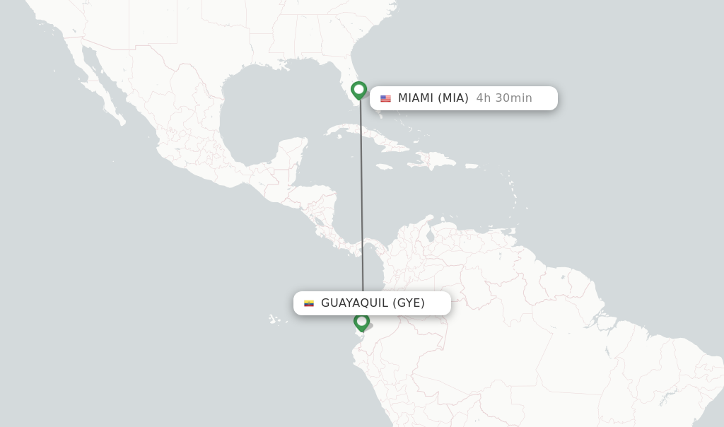 Flights from Guayaquil to Miami route map
