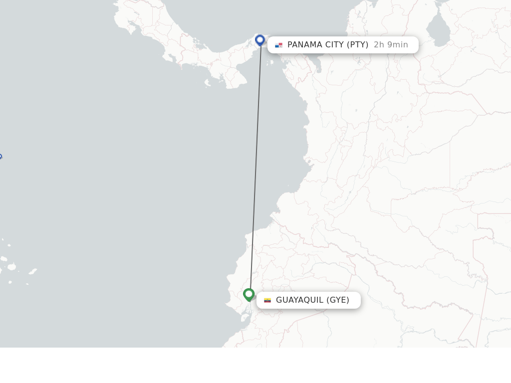 Flights from Guayaquil to Panama City route map