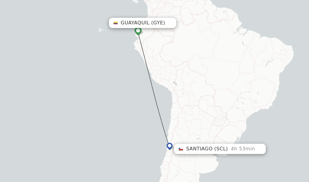 Flights from Guayaquil to Santiago route map