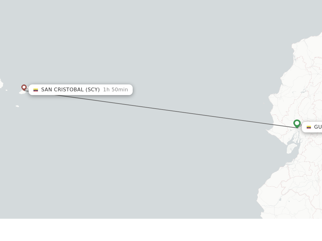 Flights from Guayaquil to San Cristobal route map