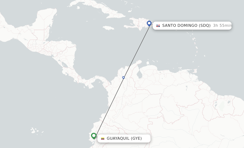 Flights from Guayaquil to Santo Domingo route map