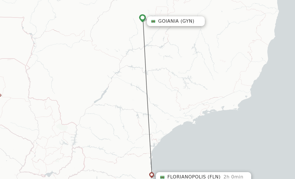 Flights from Goiania to Florianopolis route map