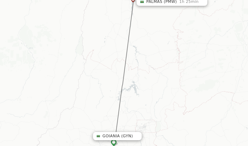 Flights from Goiania to Palmas route map