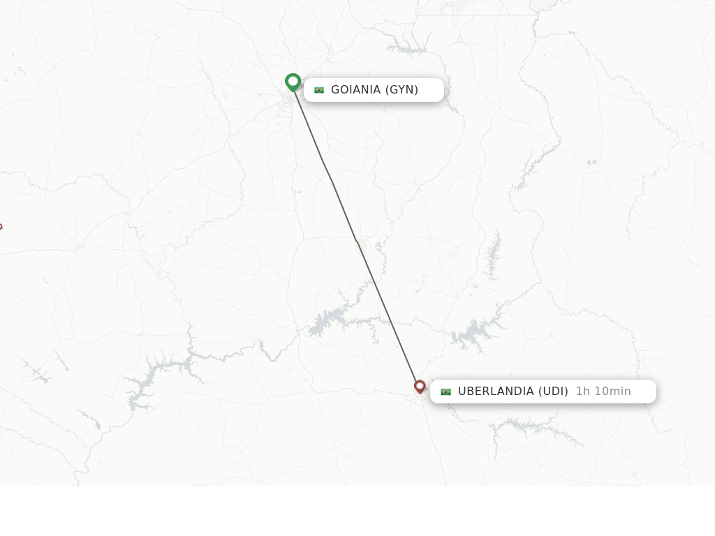 Flights from Goiania to Uberlandia route map