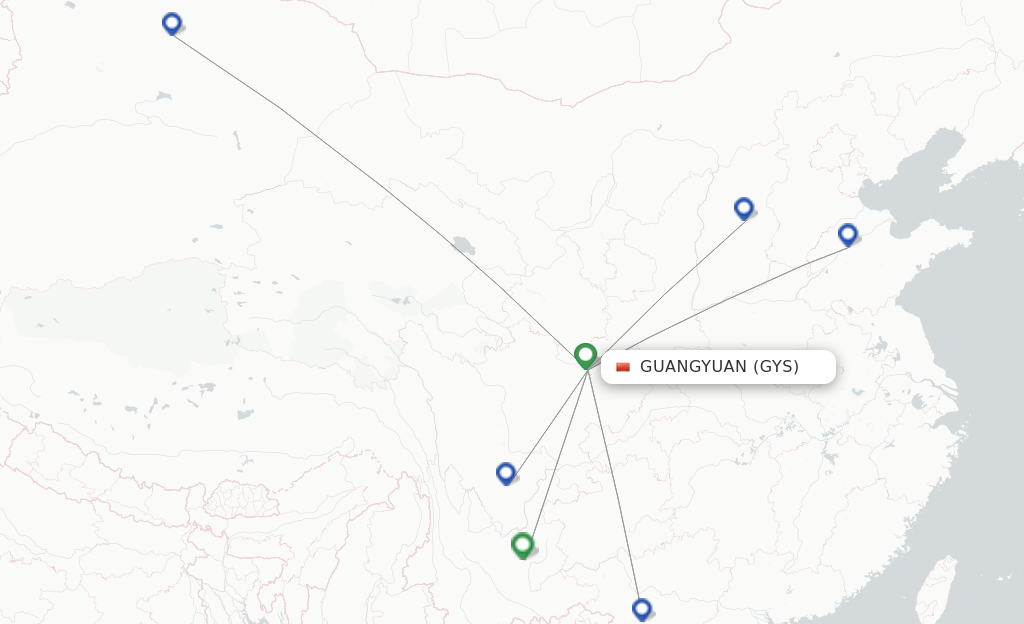 Route map with flights from Guangyuan with Sichuan Airlines