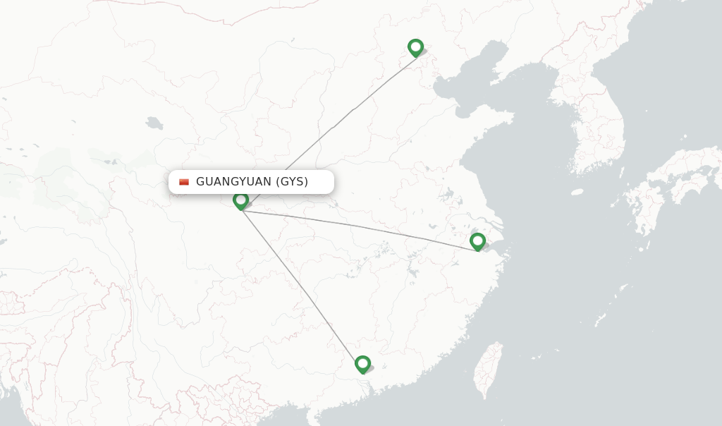 Route map with flights from Guangyuan with Air China