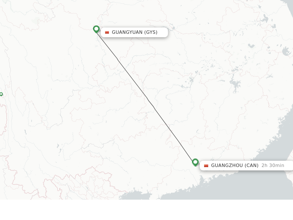 Flights from Guangyuan to Guangzhou route map