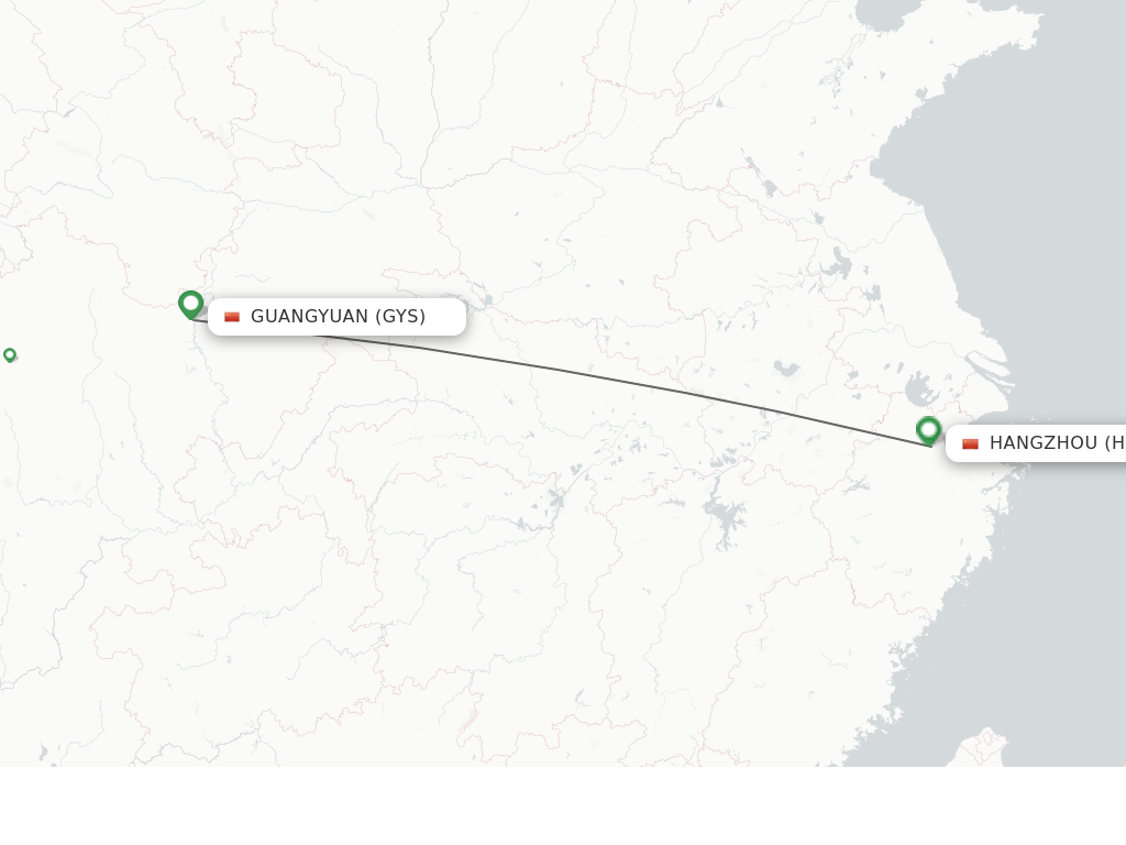 Flights from Guangyuan to Hangzhou route map