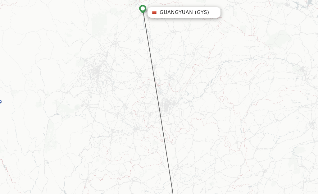 Flights from Guangyuan to Guiyang route map