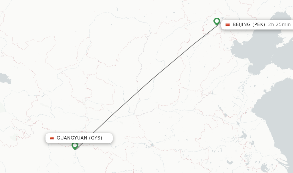 Flights from Guangyuan to Beijing route map