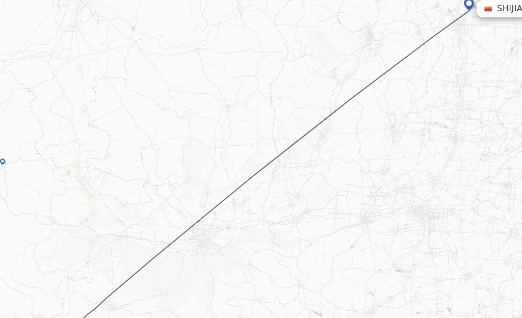 Flights from Guangyuan to Shijiazhuang route map