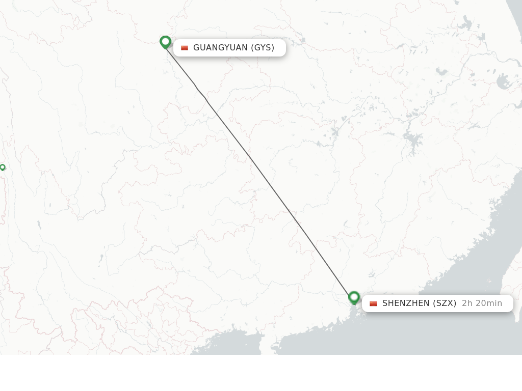 Flights from Guangyuan to Shenzhen route map