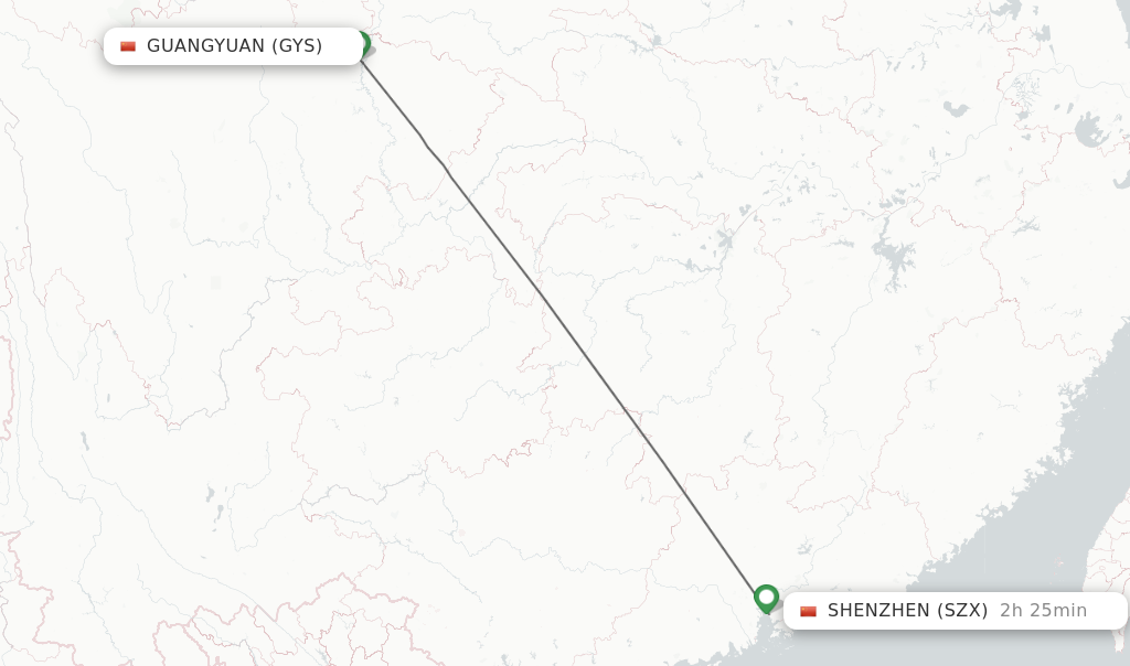 Flights from Guangyuan to Shenzhen route map