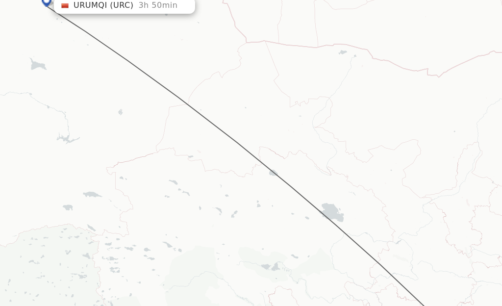 Flights from Guangyuan to Urumqi route map