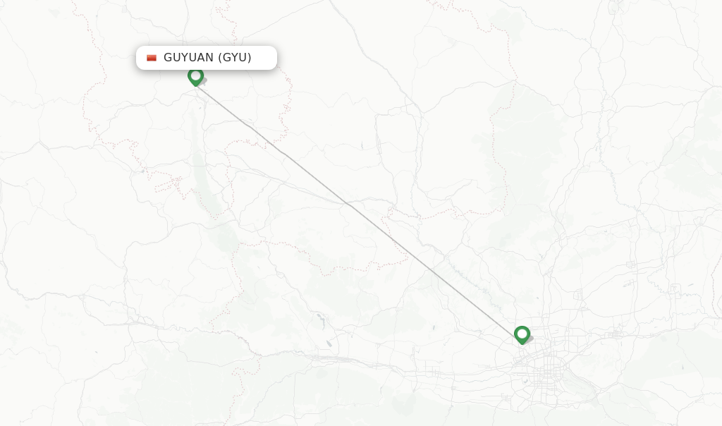 Route map with flights from Guyuan with XiamenAir