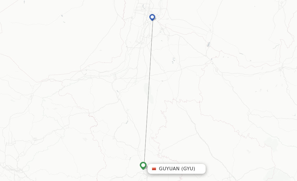 Route map with flights from Guyuan with Hebei Airlines