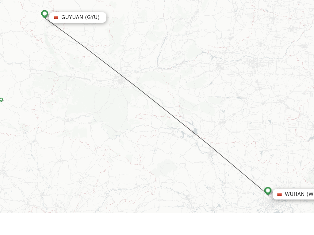 Flights from Guyuan to Wuhan route map