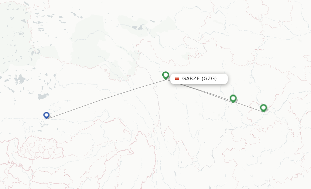 Route map with flights from Garze with Sichuan Airlines