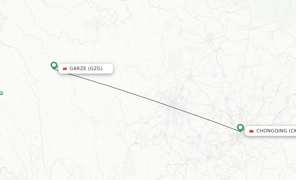 Flights from Garze to Chongqing route map